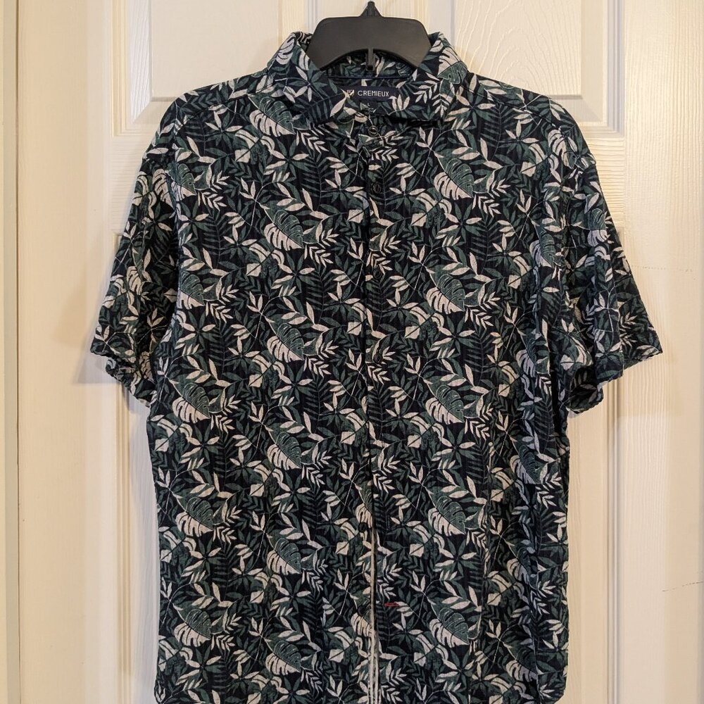 Cremieux SIGNATURE Short Sleeve Button-Up | Tropical Leaf Print | Green & White